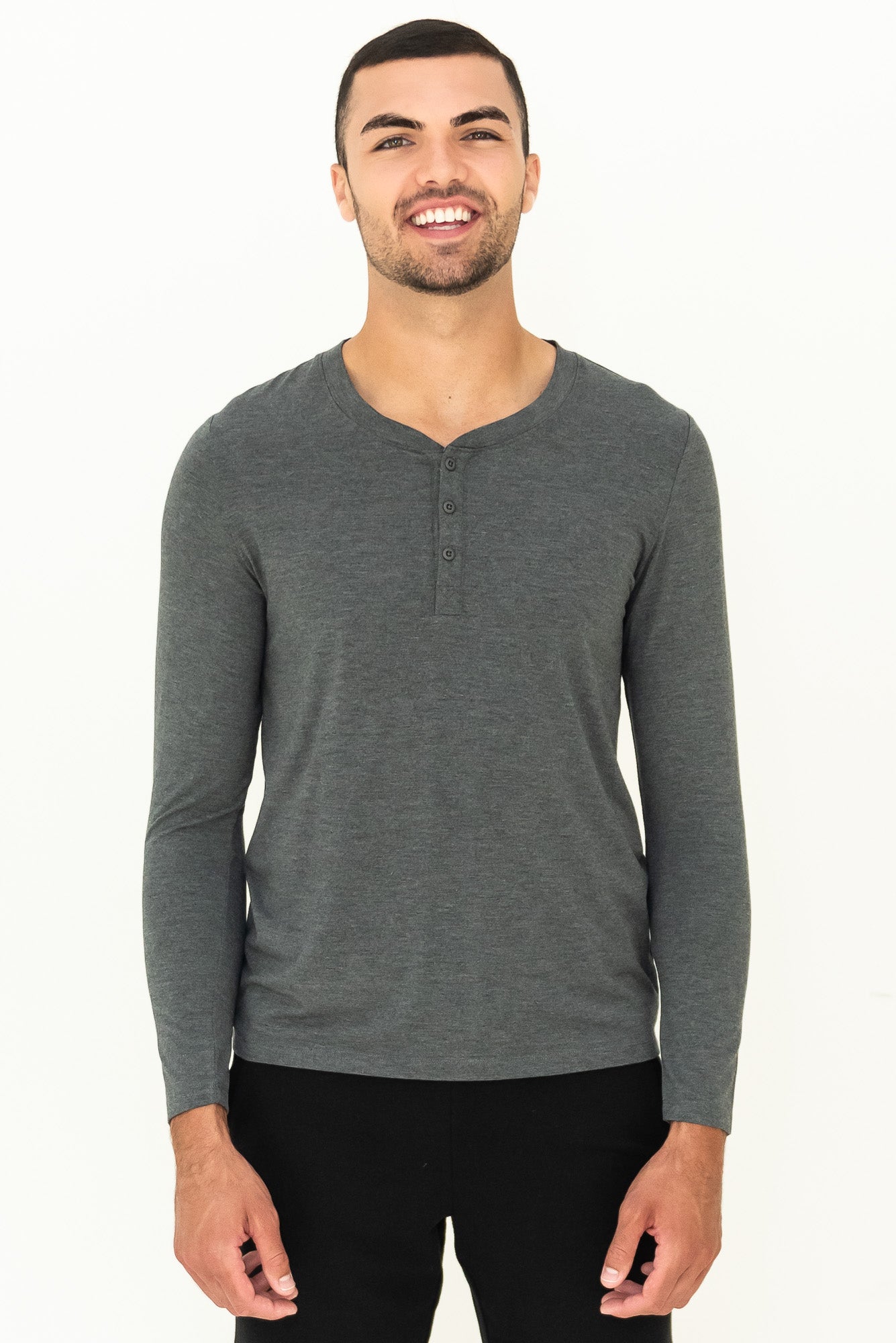 Julian Henley Bamboo Long Sleeve Top - Heather Charcoal