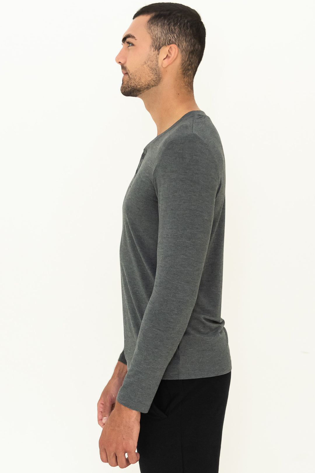 Julian Henley Bamboo Long Sleeve Top - Heather Charcoal