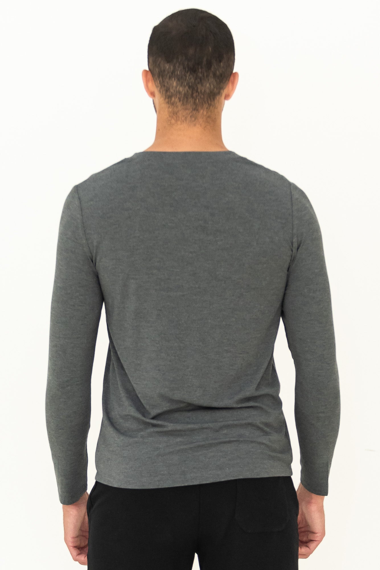 Julian Henley Bamboo Long Sleeve Top - Heather Charcoal