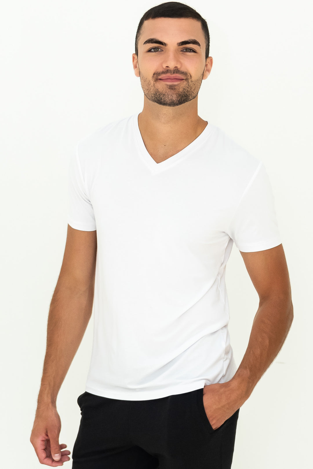 Huron V-Neck Bamboo Tee - White - Terrera
