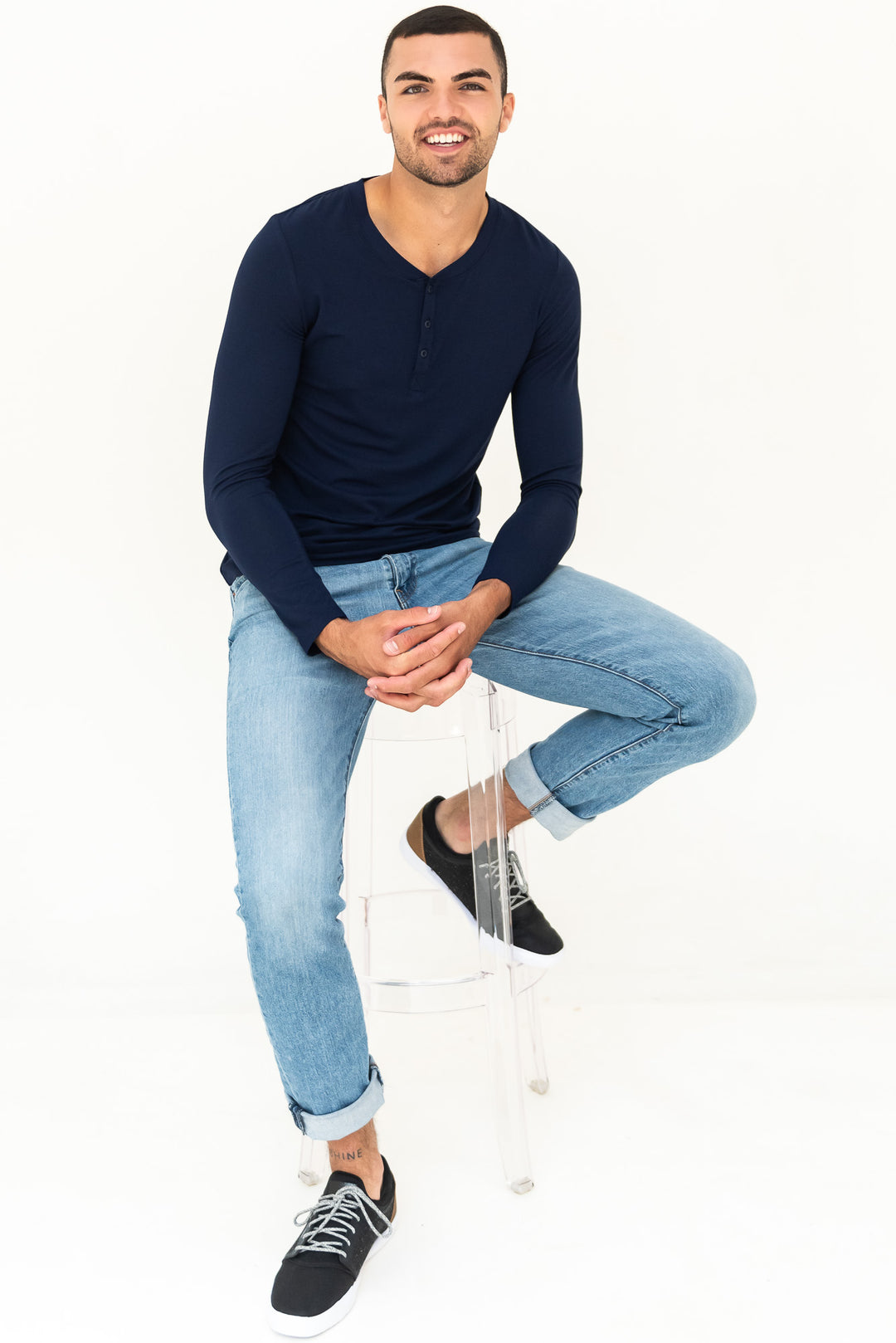 Julian Henley Bamboo Long Sleeve Top - Ink