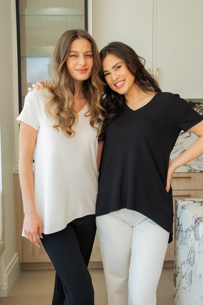 Bamboo asymmetric tunic in Cream front side