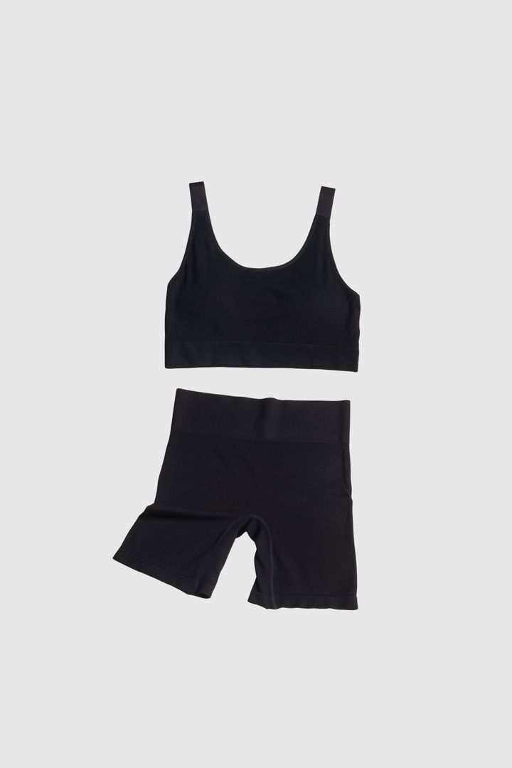 Ribbed Contour Bralette + Short Bundle – Black