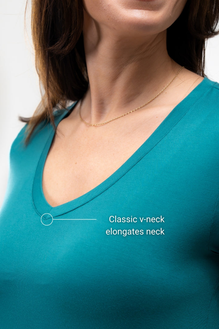 Rylie V-Neck Bamboo Tee - Coastal Teal
