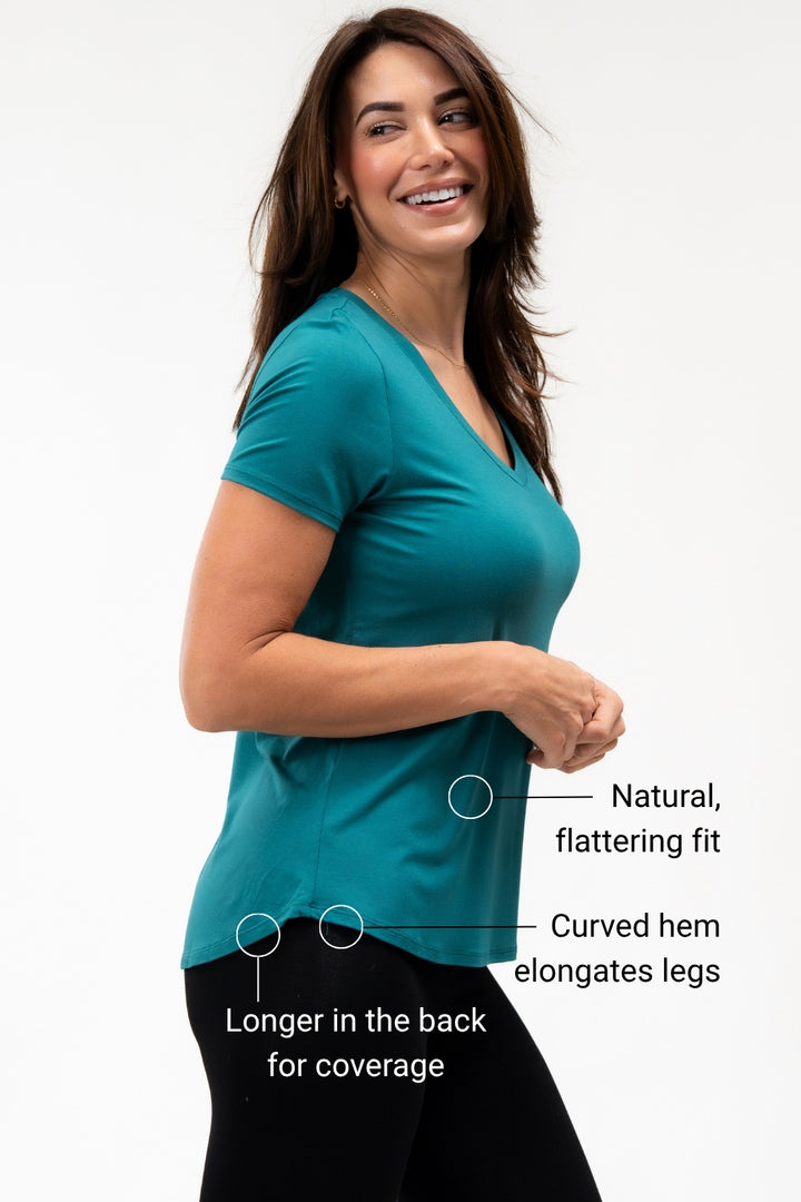 Rylie V-Neck Bamboo Tee - Coastal Teal