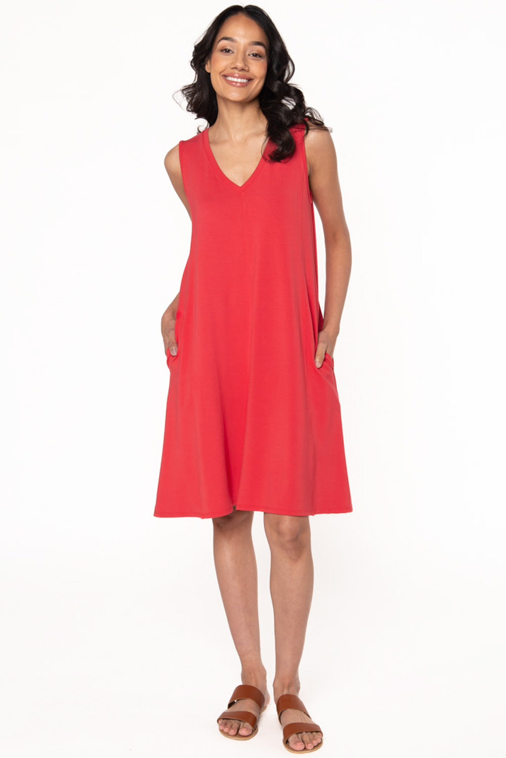 Bamboo A-Line Dress in Melon front view