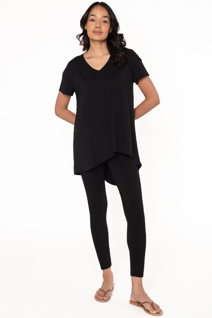 Bamboo asymmetric tunic in Black full body