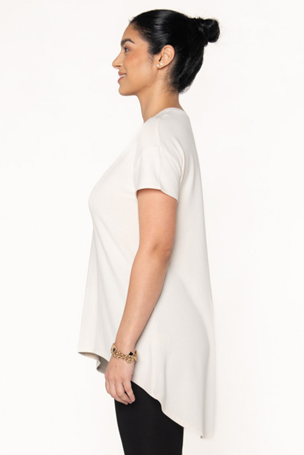 Bamboo asymmetric tunic in Cream side view