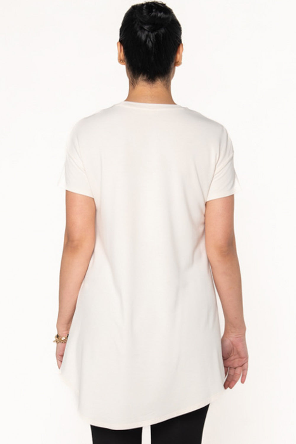 Bamboo asymmetric tunic in Cream back view