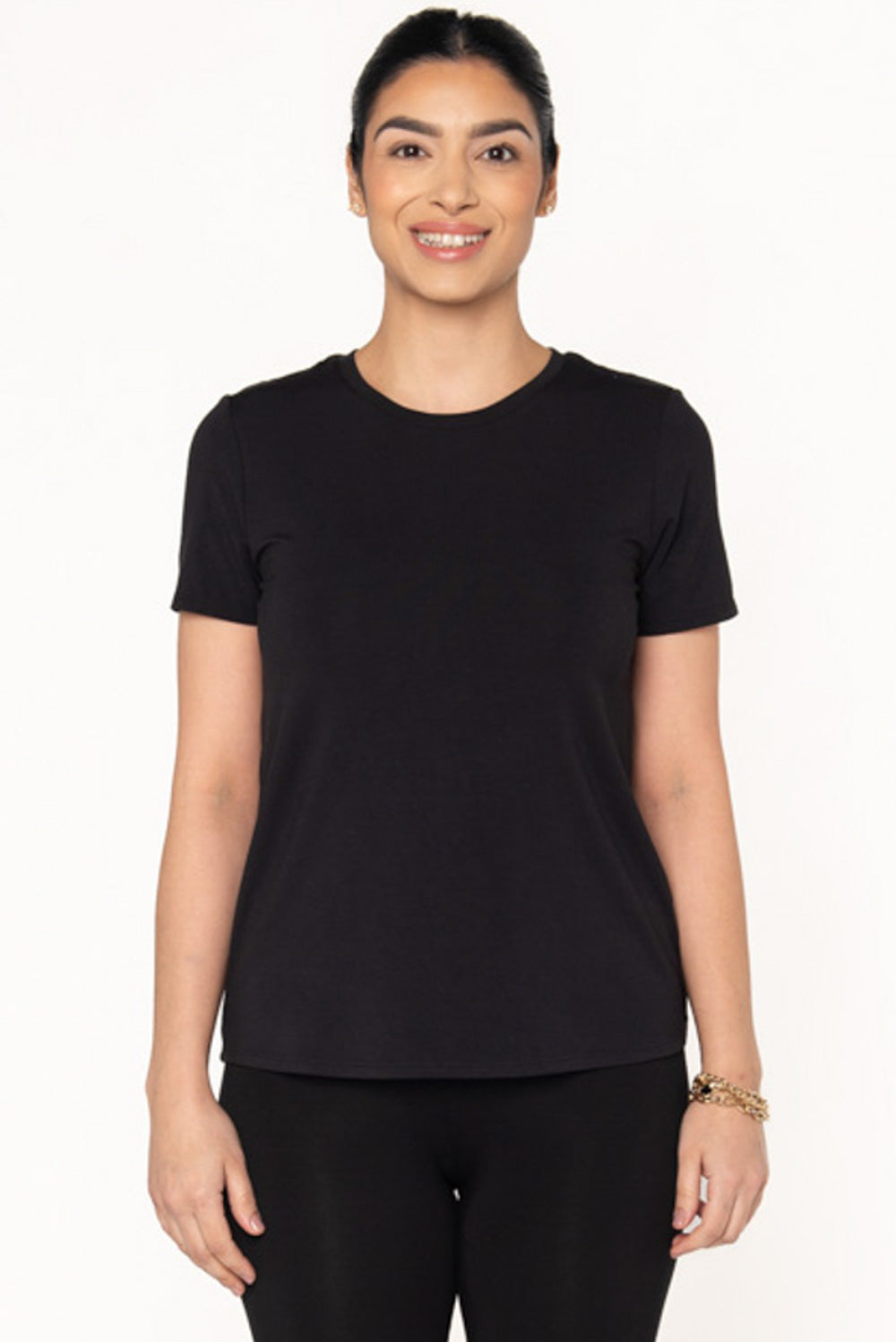 A black bamboo t-shirt with a crew neckline by Terrera.