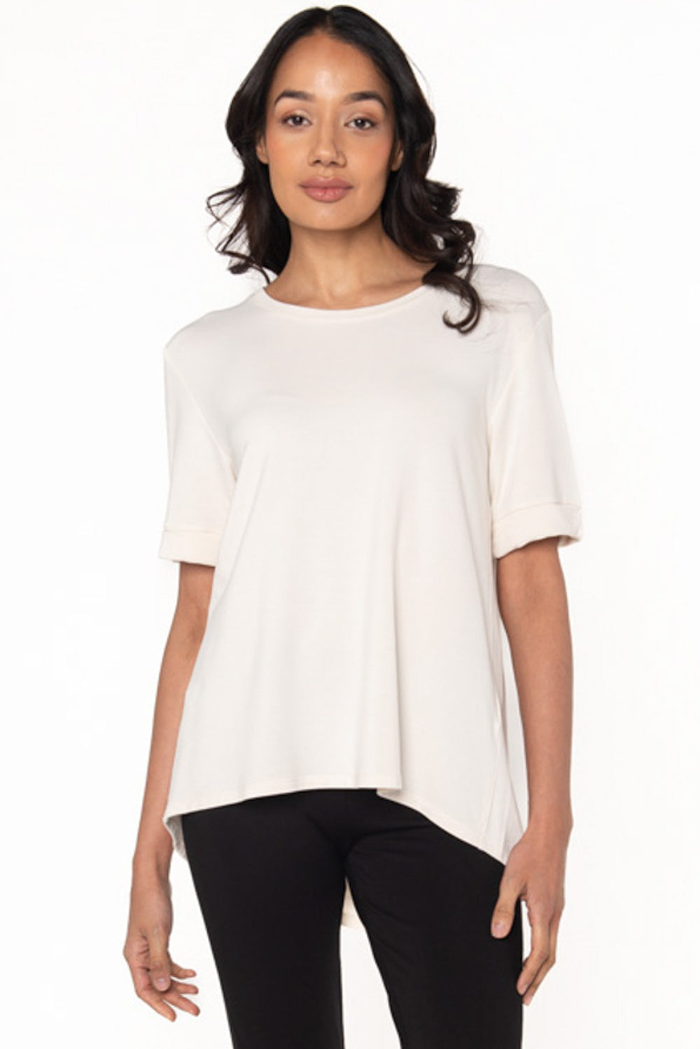 Bamboo short sleeve tee in Cream front view