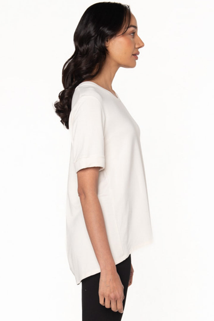 Bamboo short sleeve tee in Cream side view