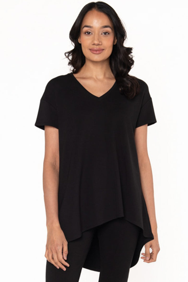 Bamboo asymmetric tunic in Black front side