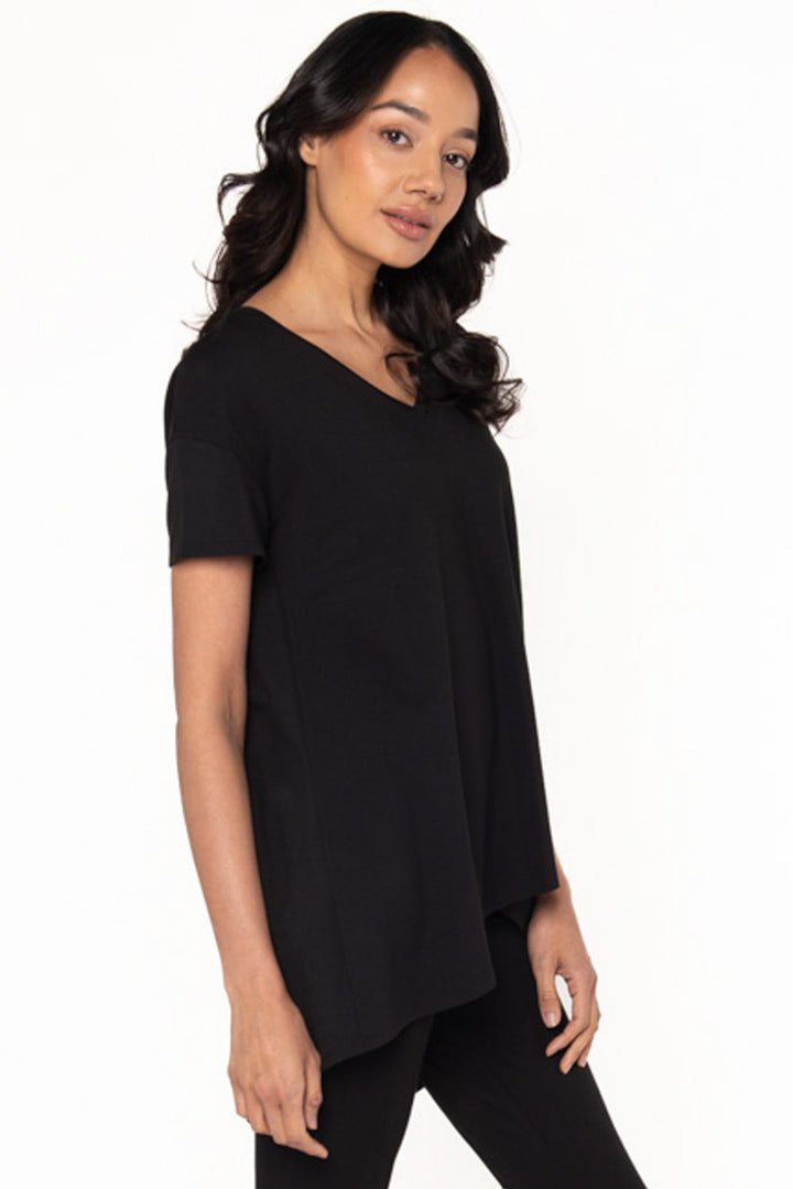 Bamboo asymmetric tunic in Black side view