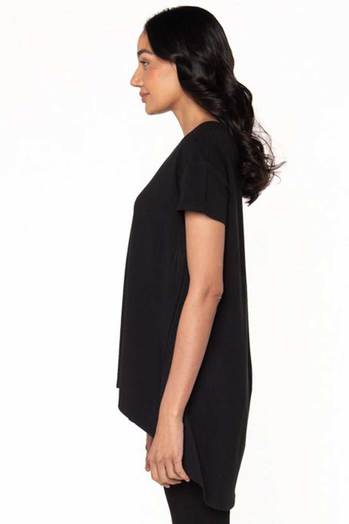 Bamboo asymmetric tunic in Black side view