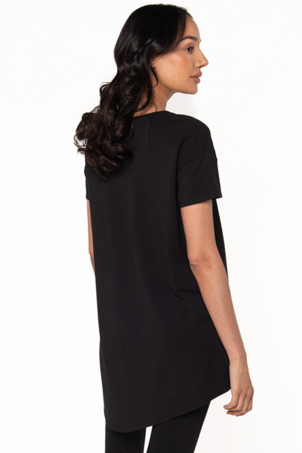 Bamboo asymmetric tunic in Black back view