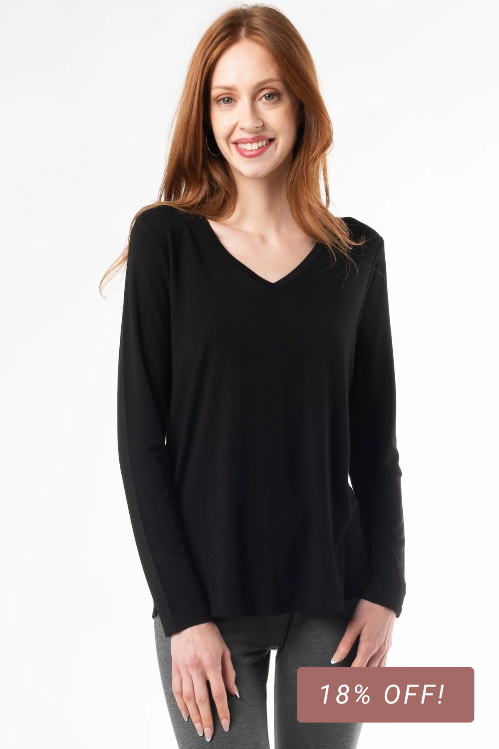 Ellie V-neck Bamboo Long Sleeve Shirt - Black