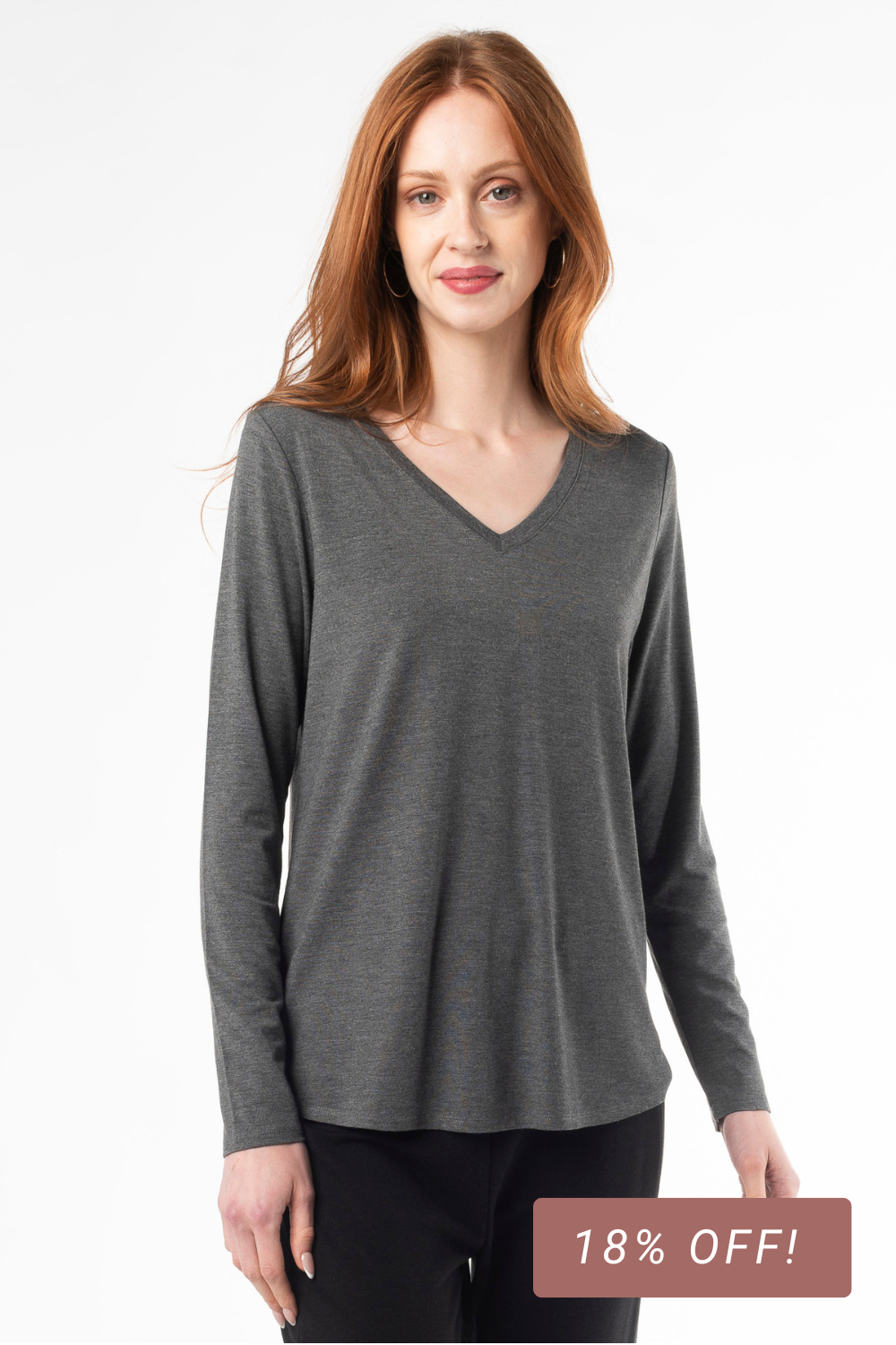 Ellie V-neck Bamboo Long Sleeve Shirt - Heather Charcoal