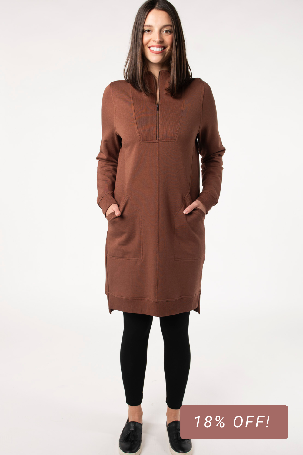 Sabelle Half-Zip Bamboo Fleece Dress - Cocoa