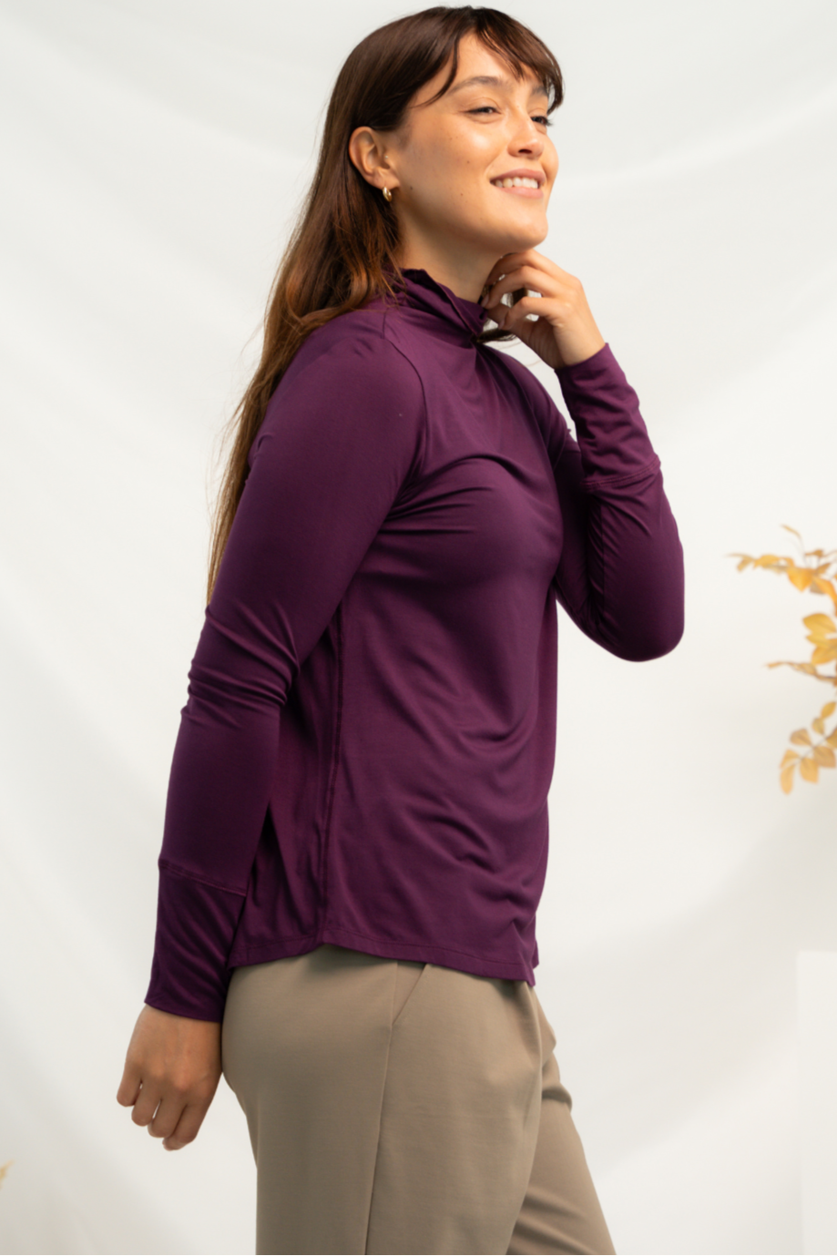 Dalya Funnel-Neck Bamboo Long Sleeve - Italian Plum