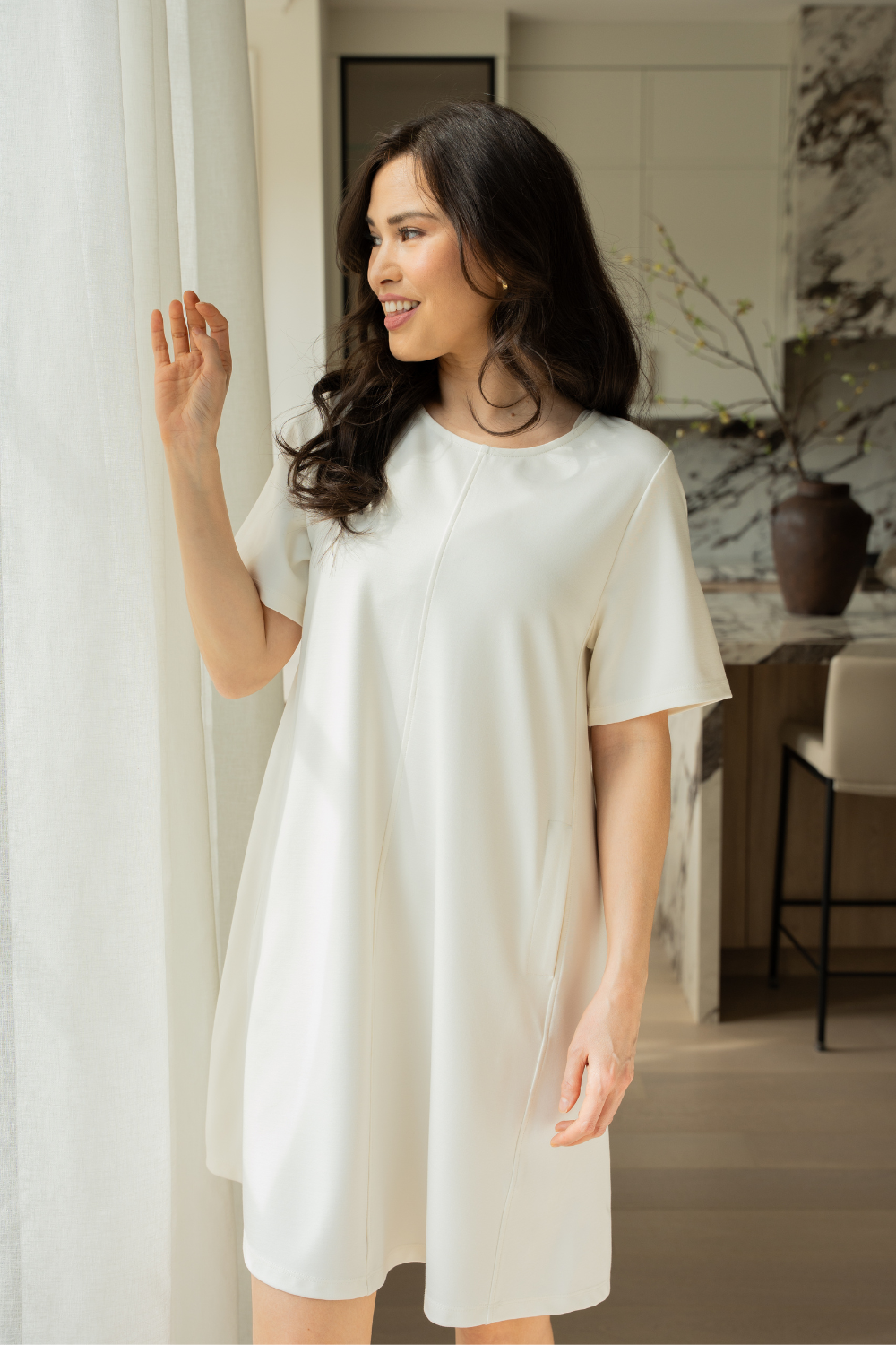 Heidi Short Sleeve Bamboo Dress - Cream