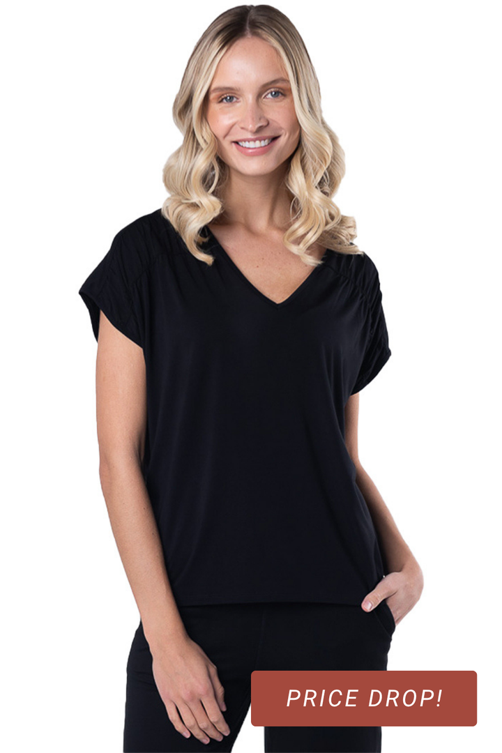 Alicia Bamboo V-Neck Top - Black