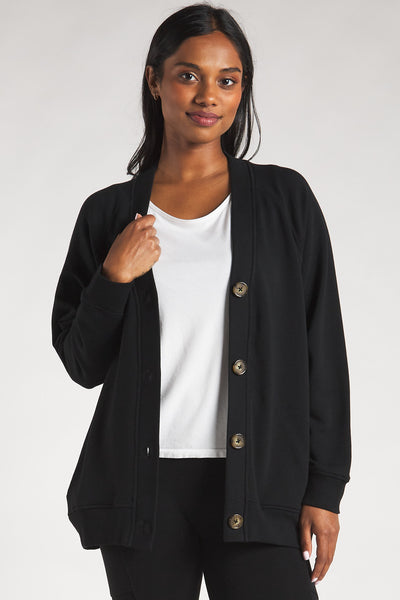 Women’s soft and luxurious bamboo cardigan sweater in the colour Black made by Terrera.