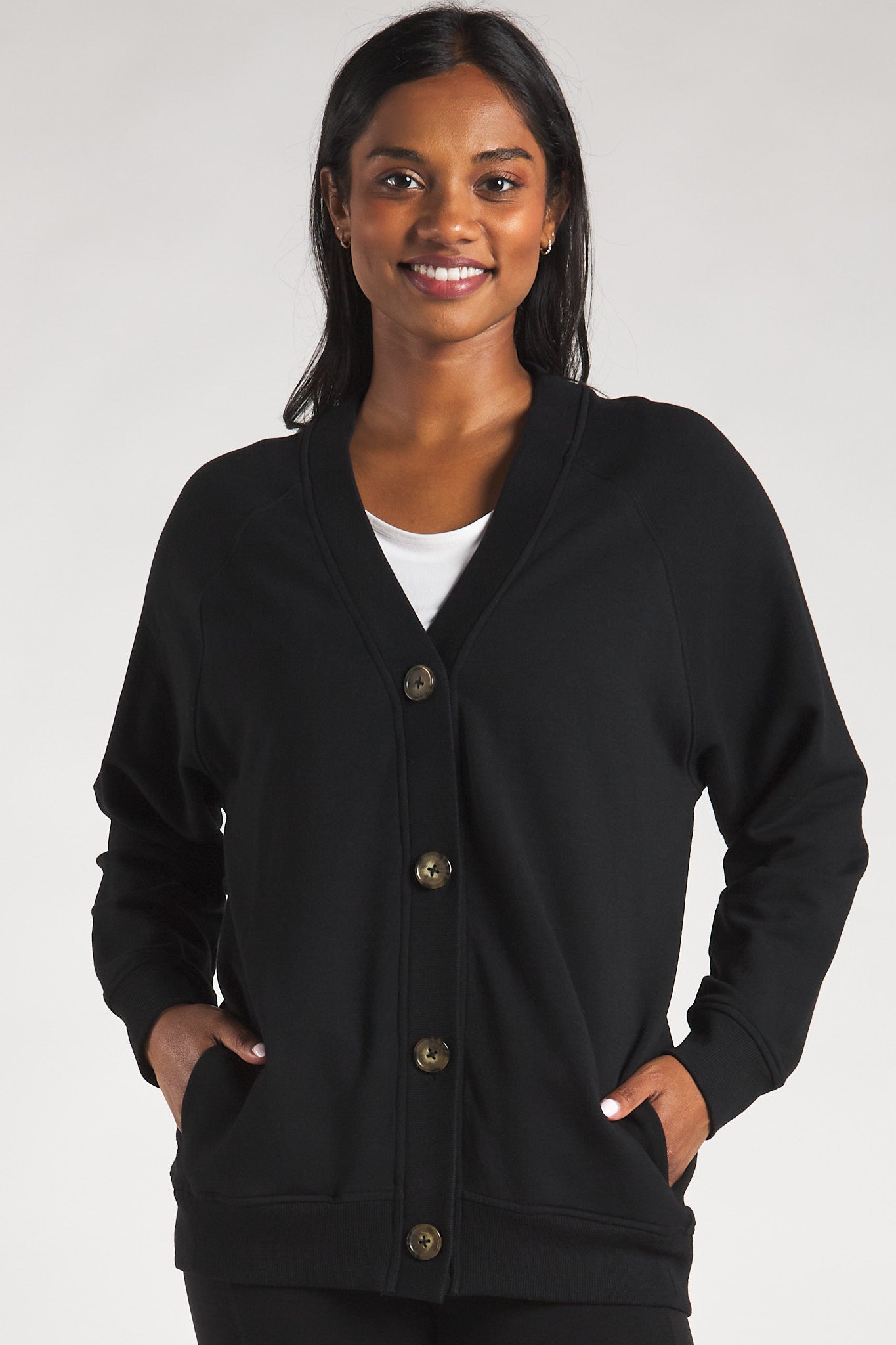 Women’s soft and luxurious bamboo cardigan sweater in the colour Black made by Terrera.