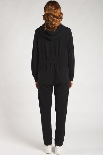 Back view of a women’s bamboo jumpsuit in black by Terrera.