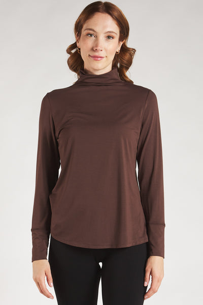 Women's brown long sleeve turtleneck made with sustainable bamboo by Terrera.