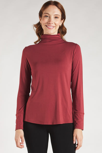 Women's Rosewood long sleeve turtleneck made with sustainable bamboo by Terrera.