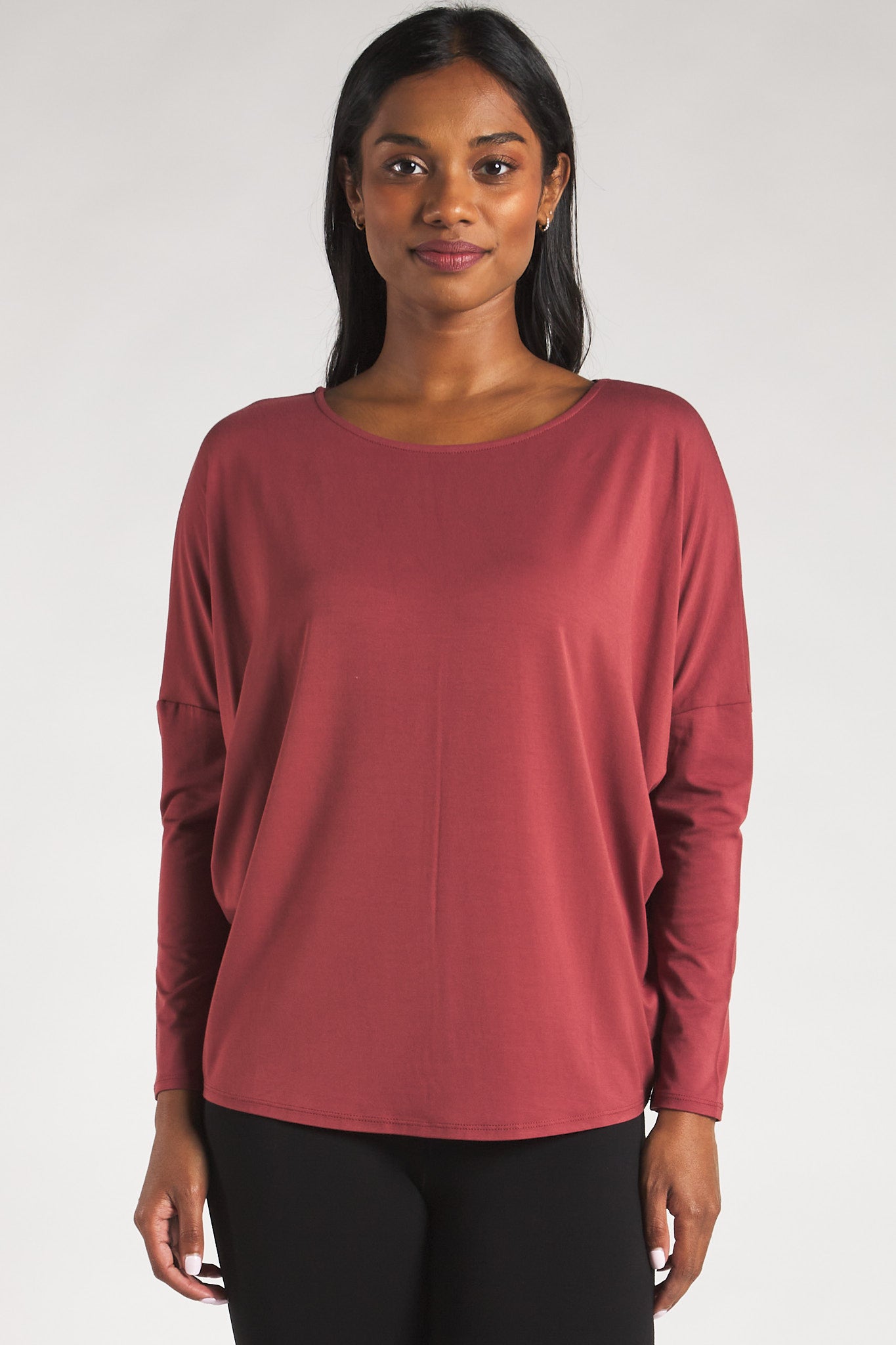 Woman's sustainable bamboo long sleeve top in Rosewood by Terrera.
