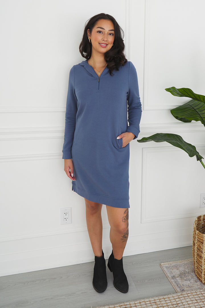 Mina Bamboo Hoodie Dress - Slate Blue - Terrera