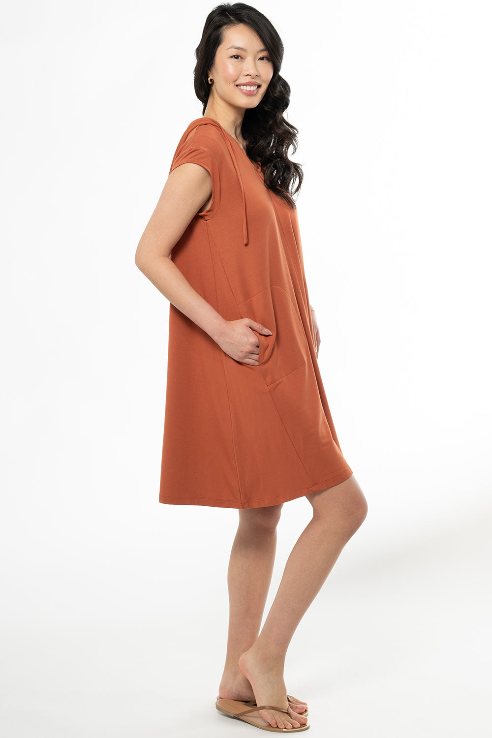 Daphne Bamboo Hoodie Dress - Brick - Terrera