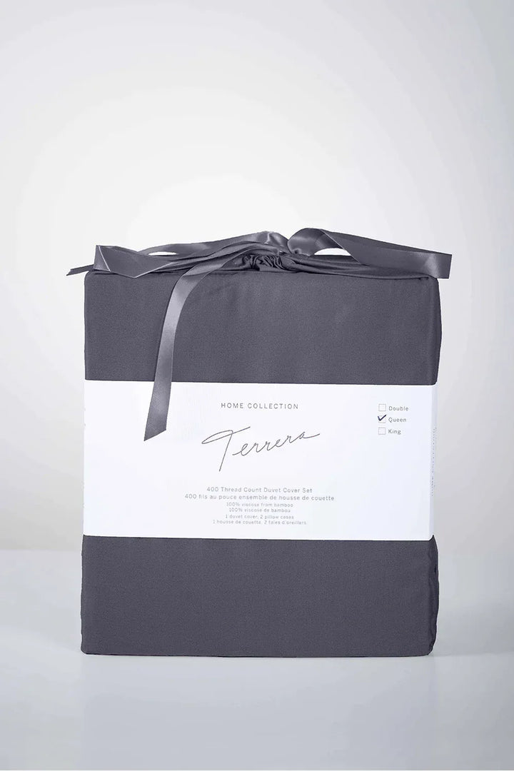 3-Piece Solid Bamboo Duvet Cover Set - Charcoal - Terrera