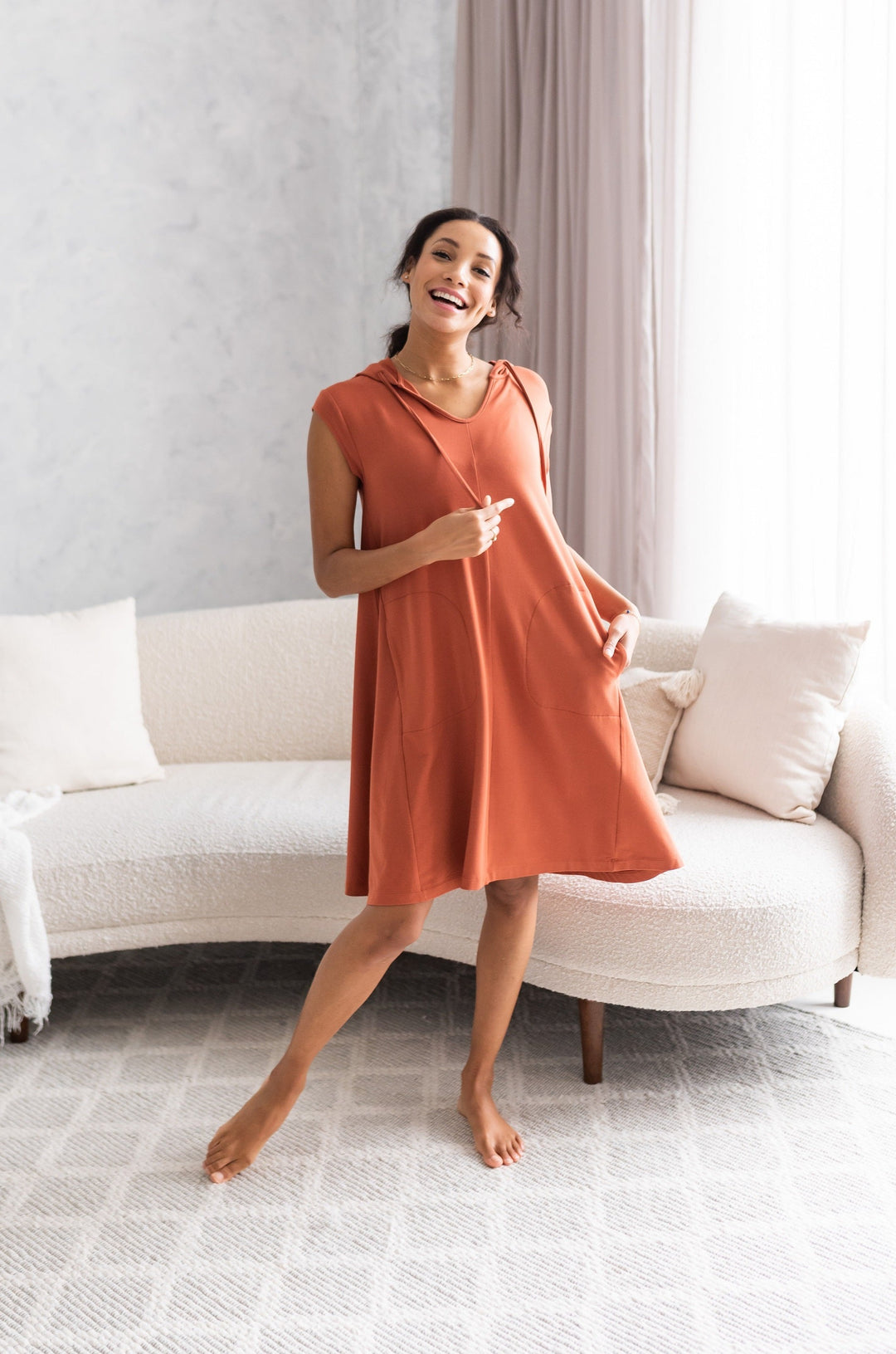 Daphne Bamboo Hoodie Dress - Brick - Terrera