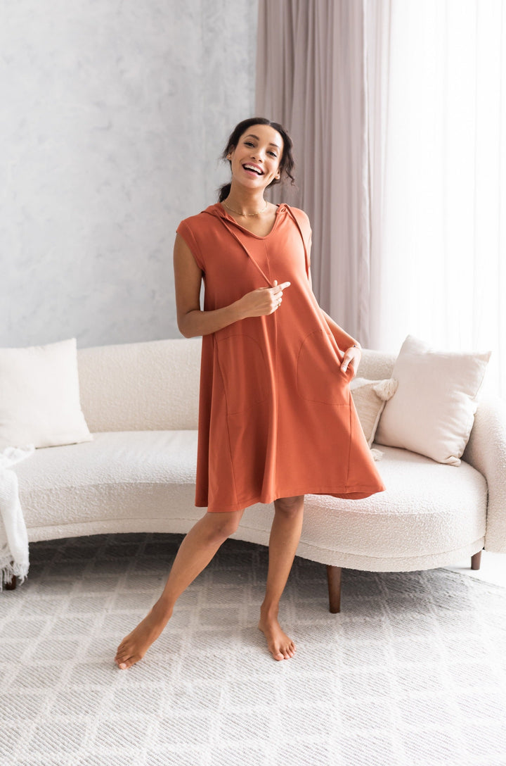 Daphne Bamboo Hoodie Dress - Brick - Terrera