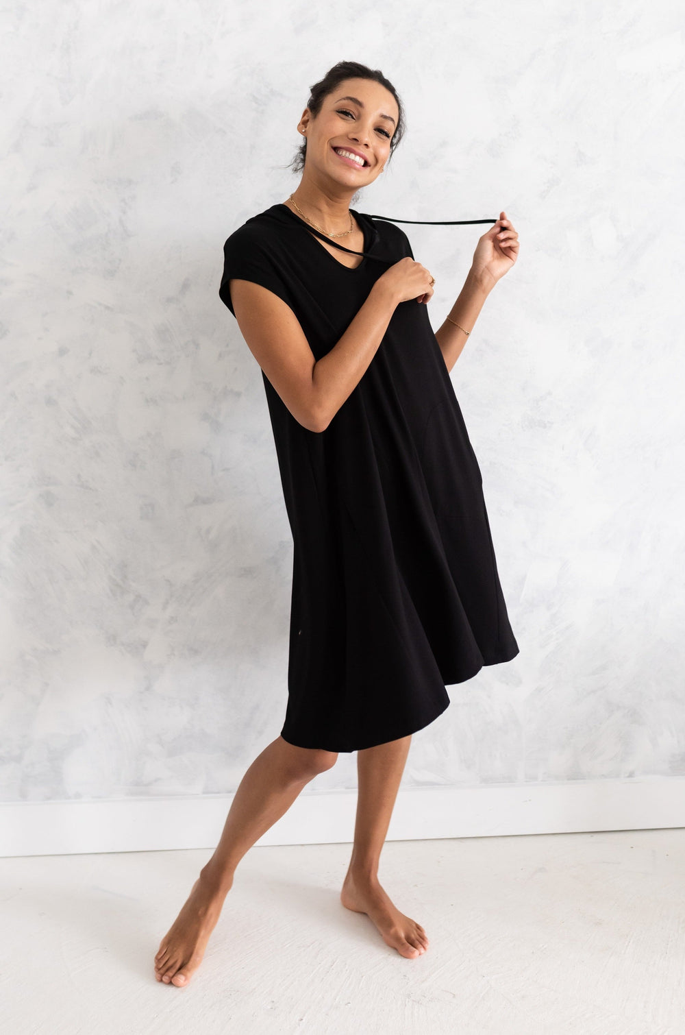 Daphne Bamboo Hoodie Dress - Black - Terrera