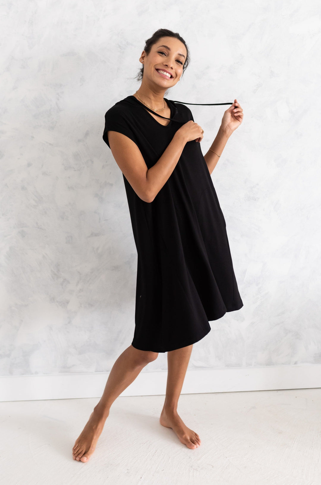 Daphne Bamboo Hoodie Dress - Black - Terrera