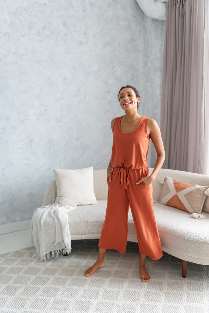 Marlee Cropped Bamboo Jumpsuit - Brick - Terrera