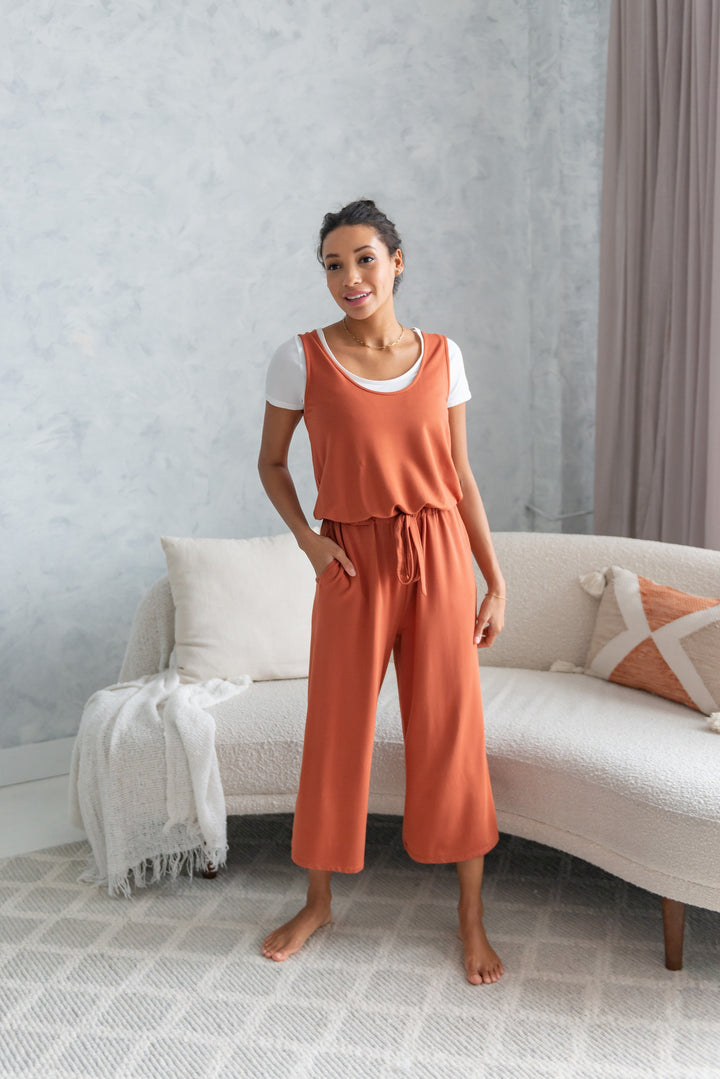 Marlee Cropped Bamboo Jumpsuit - Brick - Terrera