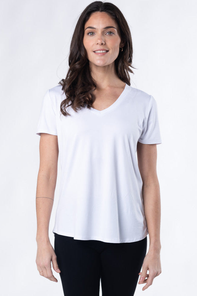 Rylie V-Neck Bamboo Tee - White - Terrera