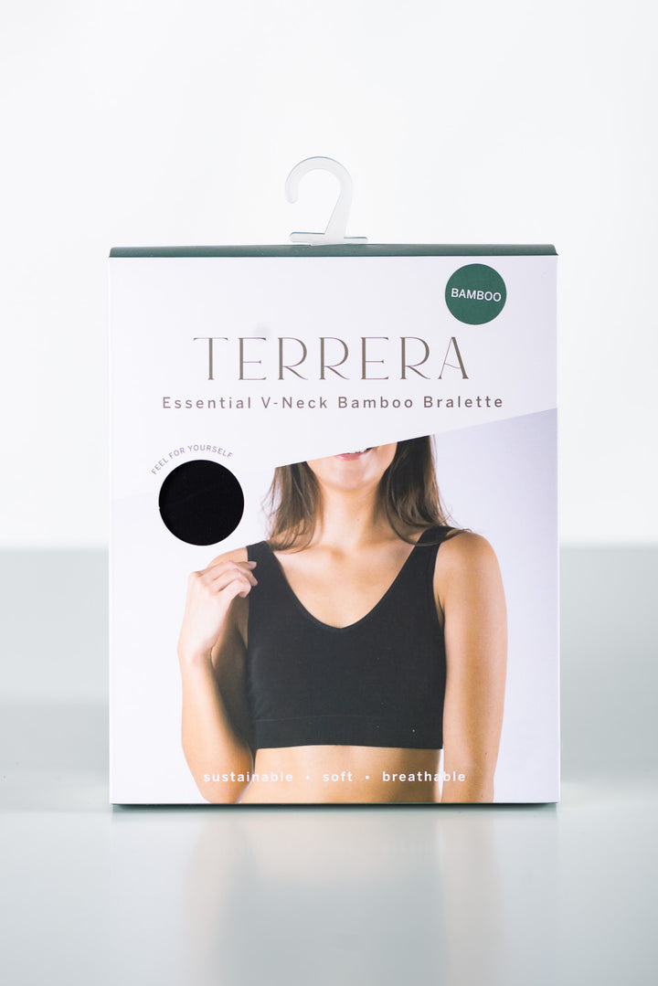 Essential V-Neck Bamboo Bralette - Black - Terrera