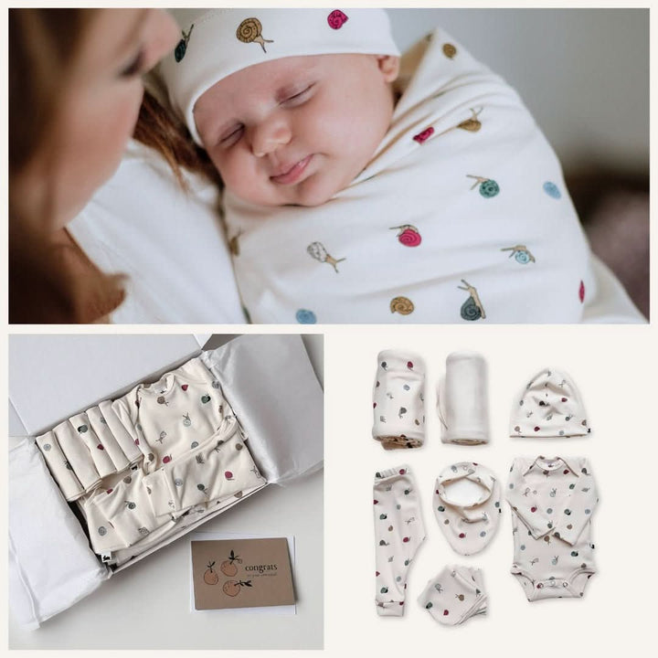 Bamboo Baby Capsule Gift Box | Ditsy Snails &amp; Cream