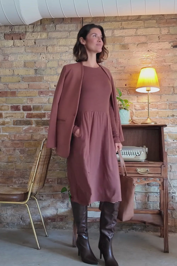 Audrey Ribbed Bamboo Long Sleeve Dress - Cocoa