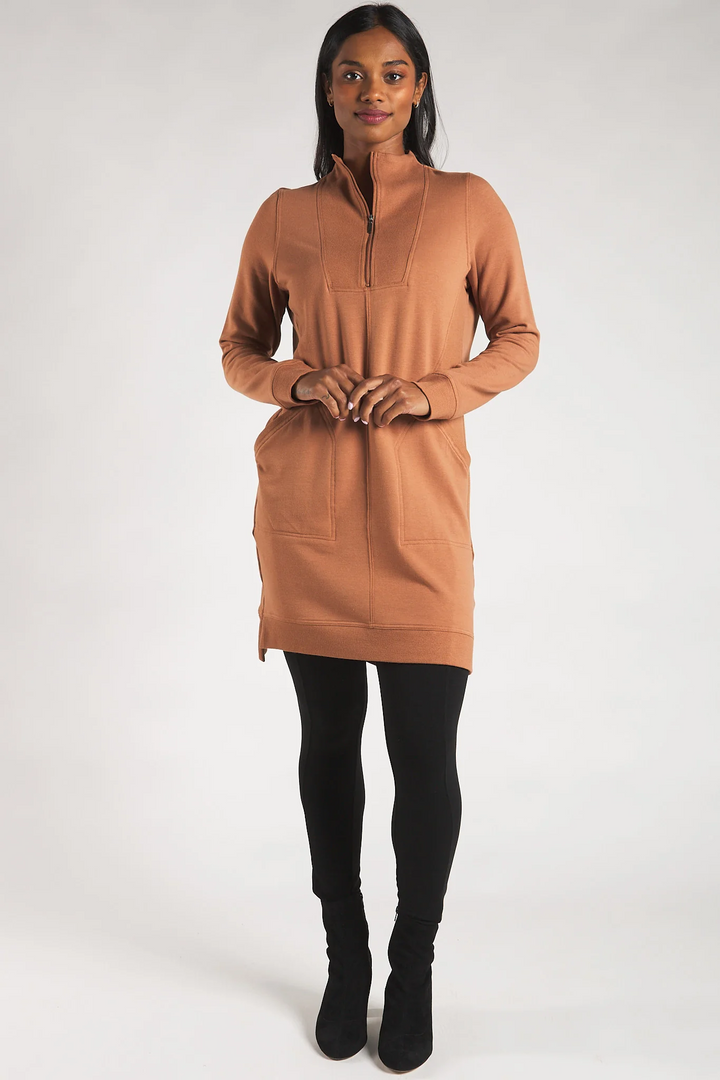 Sabelle Half-Zip Bamboo Fleece Dress - Warm Brown – Terrera