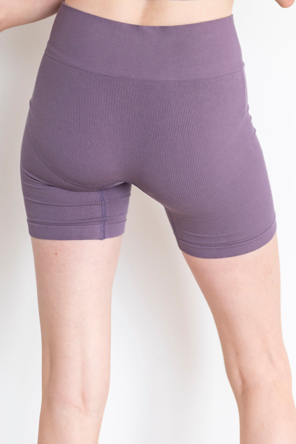 Ribbed Contour Bamboo Shorts - Dusty Purple - Terrera