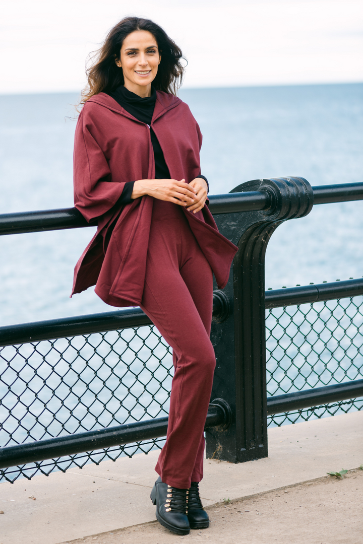 Dakota Hooded Bamboo Poncho - Wine - Terrera