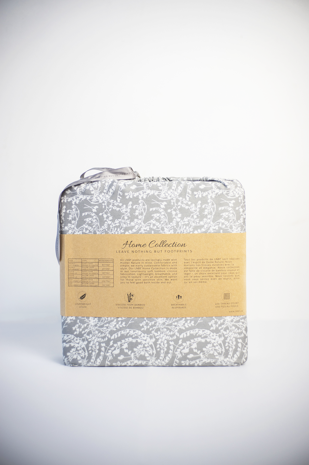 Organic Bamboo Viscose Printed Duvet Cover Set in Grey Floral - LNBF Luxury Bedding Designed in Canada