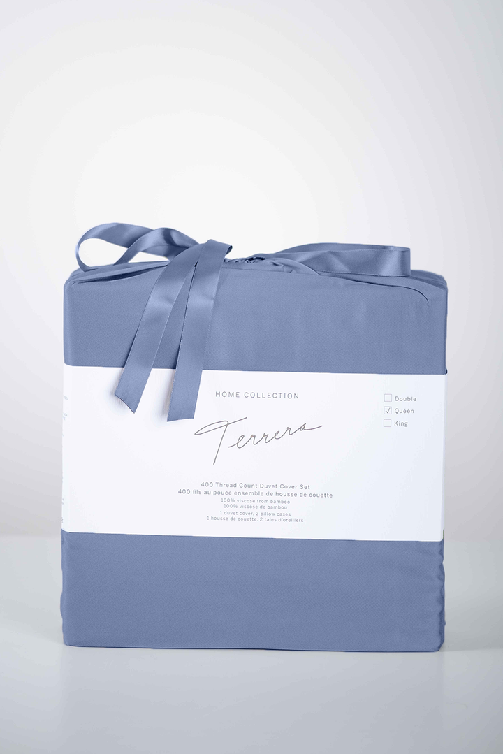3-Piece Solid Bamboo Duvet Cover Set - Mineral Blue - Terrera